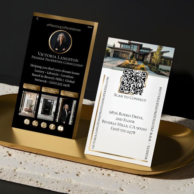 Lyxfastigheter Svart Guld Sociala Medier Foton Visitkort (Luxury Real Estate Black Gold Social Media Photos Business Card)