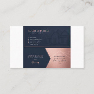 Lyxfastighetmäklares visitkortsmall Navy Rose Gold Visitkort