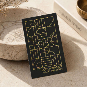 Lyxfastighetsmäklare Art Deco Geometrisk Svart/Gul Visitkort