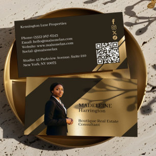 Lyxfastighetsmäklare Brown & Gold Luxe Foto Visitkort
