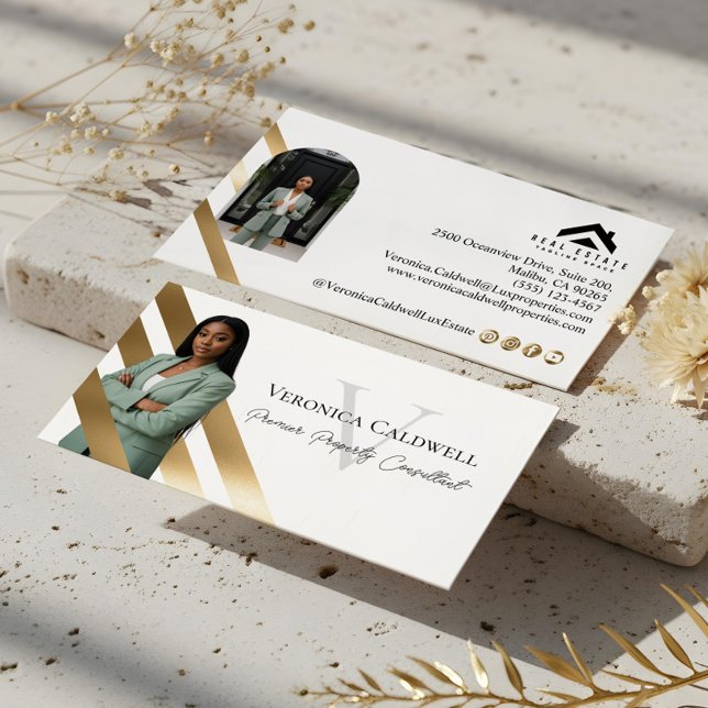 Lyxfastighetsmäklare Foto Monogram Lyx Visitkort (Gold Luxury Real Estate Agent Photo Monogram Luxe Business Card)