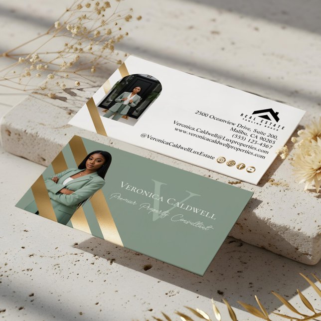 Lyxfastighetsmäklare Foto Monogram Lyx Visitkort (Gold Luxury Real Estate Agent Photo Monogram Luxe Business Card)