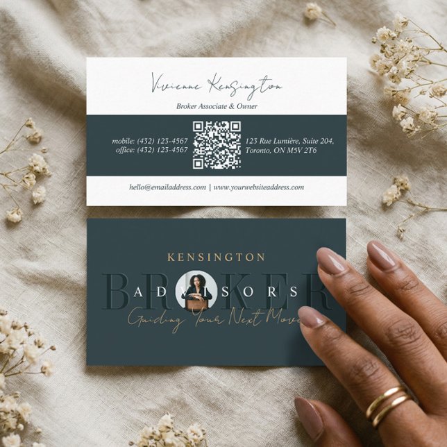 Lyxfastighetsmäklare Professionell Foto QR Visitkort (Luxury Real Estate Broker Professional Photo QR Business Card)