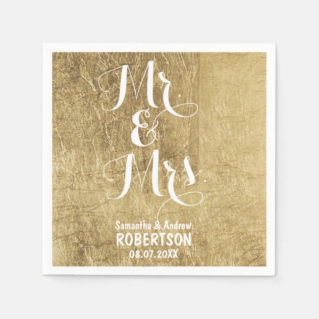 Lyxfaux guld löv bröllop pappersservett (Framsidan)