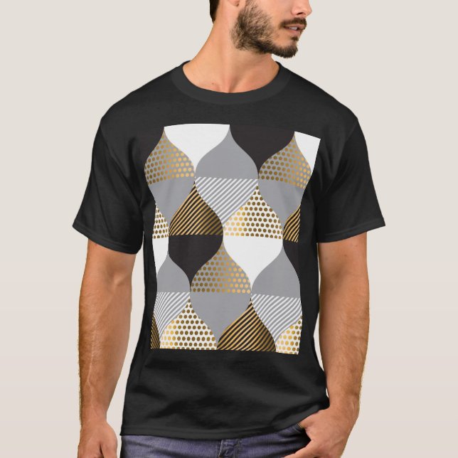 Lyxgeometri: svart, guld mönster t shirt (Framsida)