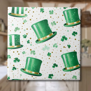 Lyxgröna guldlutar och shamrockar vita kakelplatta