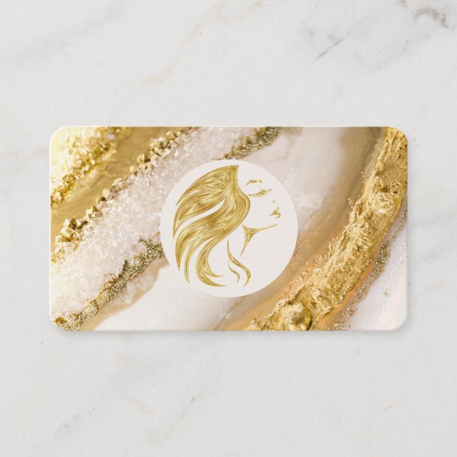 Lyxgul gyllene marmorhårstylist visitkort (Framsida)