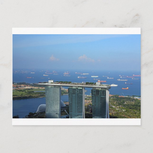Lyxhotellet Marina Bay Sands formgivet som ett far Vykort (Framsida)