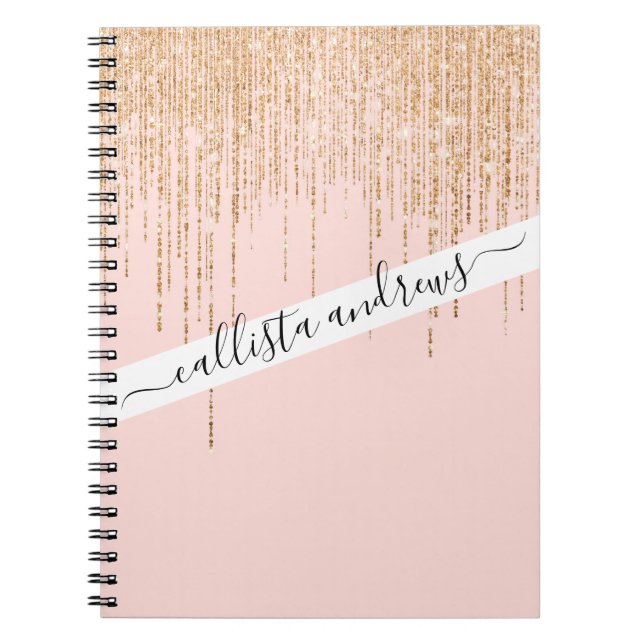  lyxid Rosa Guld Sparkly Glitter Fringe Anteckningsbok (Framsidan)