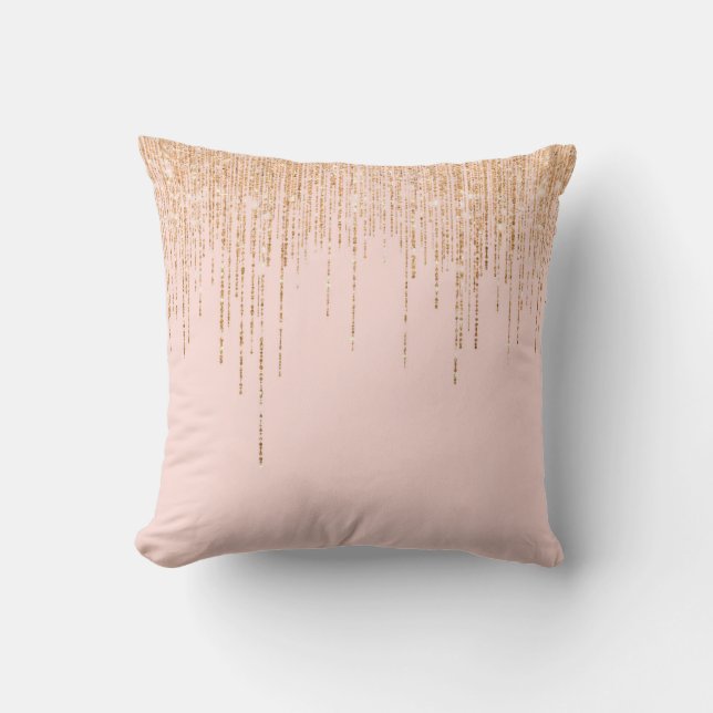  lyxid Rosa Guld Sparkly Glitter Fringe Kudde (Framsida)