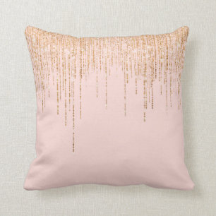 lyxid Rosa Guld Sparkly Glitter Fringe Kudde