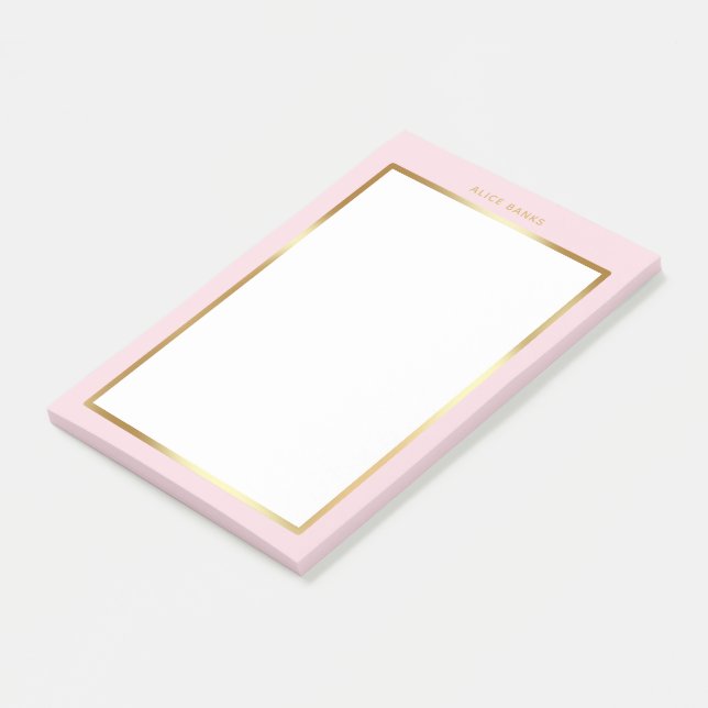  lyxid Rosa och moderna monogram Guld Ram Post-it Block (Vinklad)