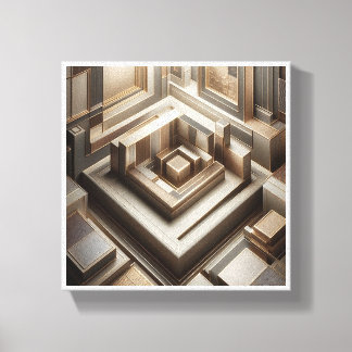 Lyxig 3D Geometrisk Labyrint - Modern Guld & Grå B Canvastryck