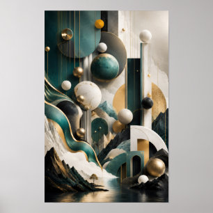 Lyxig 3D Geometrisk Landskapsväggkonst Poster