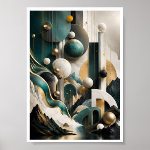 Lyxig 3D Geometrisk Landskapsväggkonst Poster