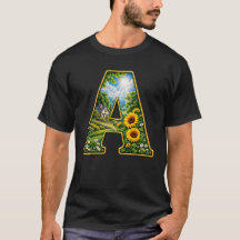 Lyxig 3D-guld Bokstav A Solros Stuga T-Shirt