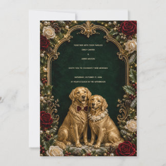Lyxig 3D Guld Golden Retriever Jul Bröllop Inbjudningar