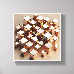 Lyxig 3D-guld kubisk konst - Modern geometrisk abs Canvastryck