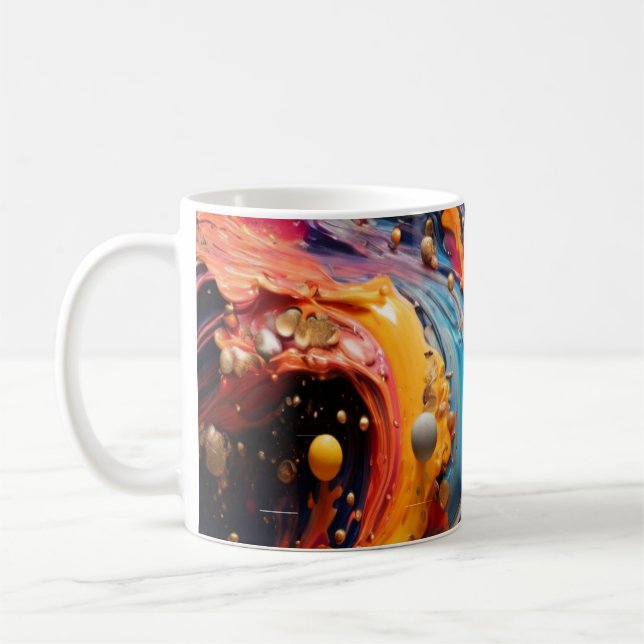 Lyxig Abstrakt Fluid Guld och Blå Marmor Konst Mug Kaffemugg (Vänster)
