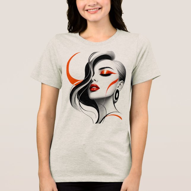 Lyxig Abstrakt Kvinnlig Porträttdesign T Shirt (Framsida)