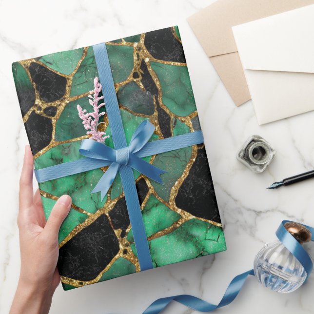 Lyxig abstrakt mönster i smaragdgrön marmor presentpapper (Gifting)