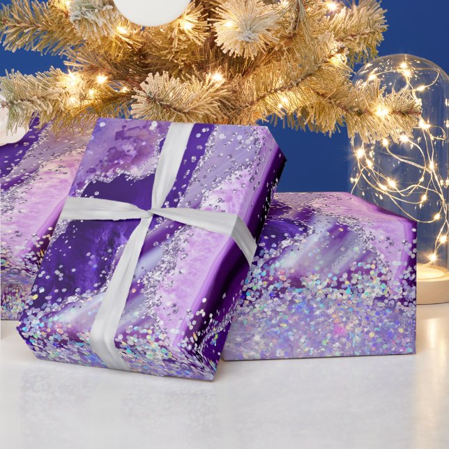 Lyxig ädelstensmarmor Lila Glitter Agat Presentpapper (Helgdagar)