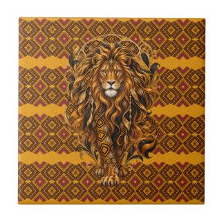Lyxig afrikansk lejon Art Nouveau geometrisk Kakelplatta