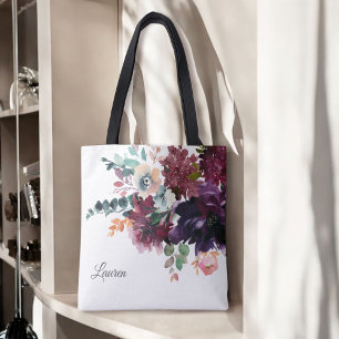 Lyxig akvarell burgunderröd blomma med namn tygkasse