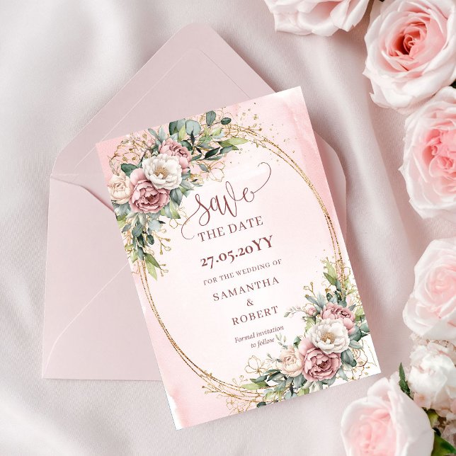 Lyxig akvarell Rosa Guld Blommig Spara Datum Datumet (Luxury Watercolor Rose Gold Floral Save The Date)