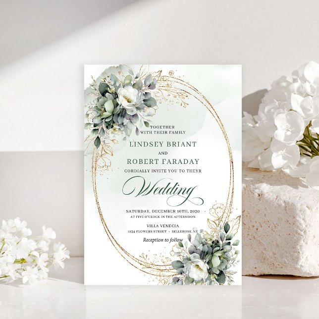 Lyxig akvarellgrön bröllopsinbjudan inbjudningar (Luxury Watercolor Greenery Wedding Invitation)