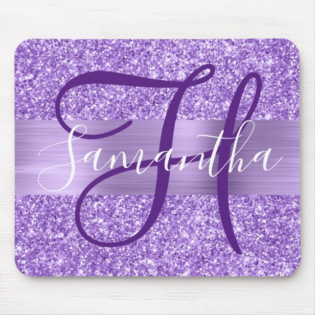 Lyxig ametistglitter med personlig monogram musmatta (Framsidan)