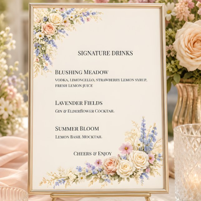 Lyxig äng med vildblommor bröllop  inbjudningar (Part of the luxury wildflower meadow wedding theme collection, signature drinks menu)