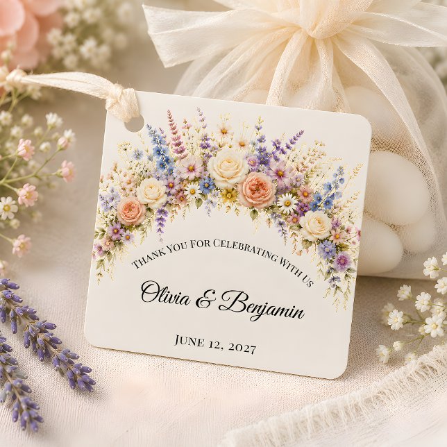 Lyxig ängsbröllop  gåvor etiketter (Part of the luxury wildflower meadow wedding theme collection, favor tag)