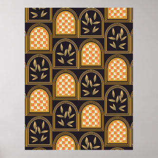 Lyxig Art Deco Geometrisk Blommig Sömlös Mönster Poster