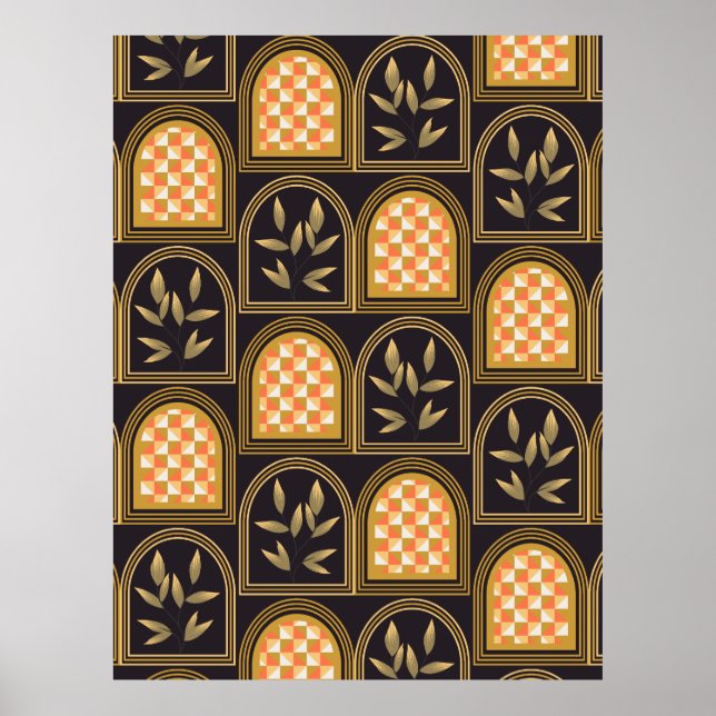 Lyxig Art Deco Geometrisk Blommig Sömlös Mönster  Poster (Framsidan)