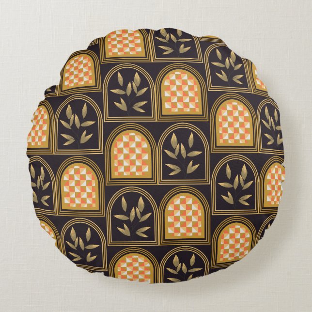 Lyxig Art Deco Geometrisk Blommig Sömlös Mönster  Rund Kudde (Framsidan)