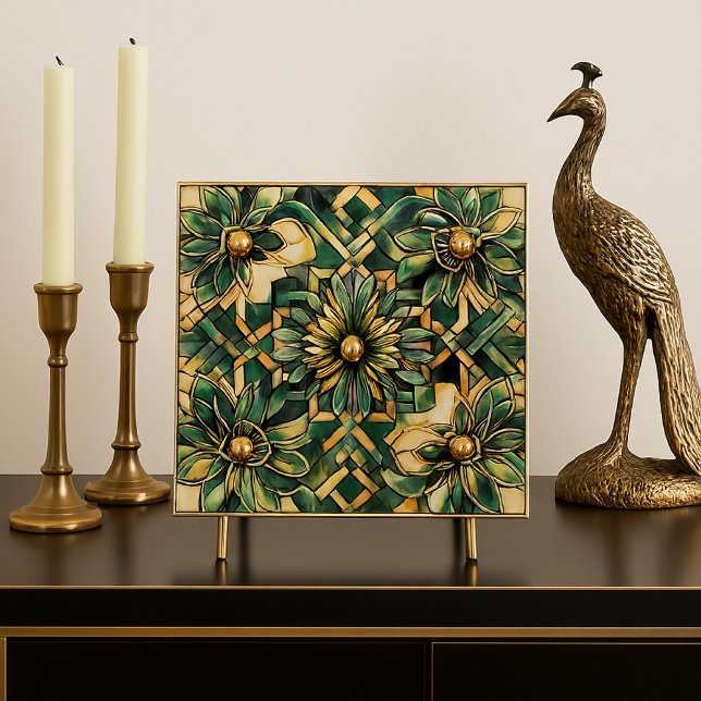 Lyxig Art Deco grön och guld backsplash Kakelplatta (AI-generated mockup by Susang6 using custom prompts and styling.”)