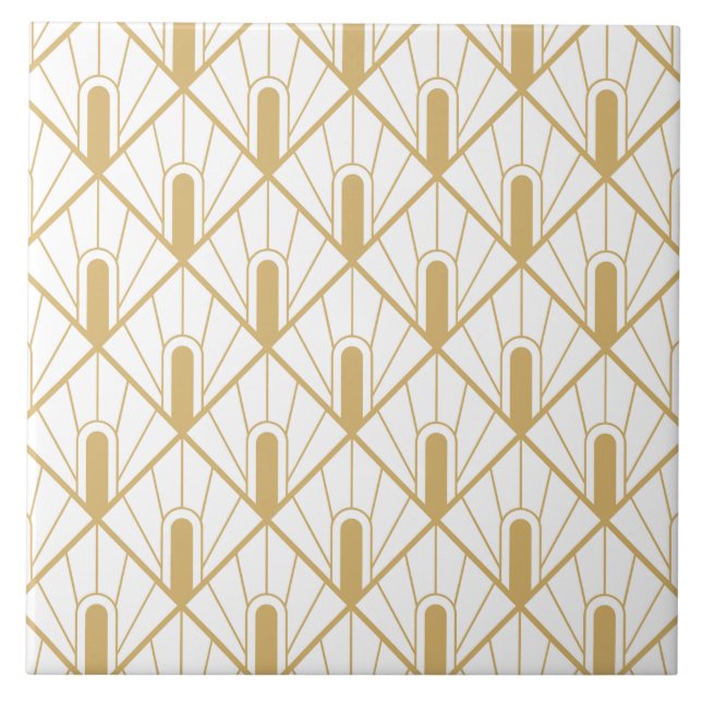 Lyxig Art Deco i guld och vitt Kakelplatta (Framsidan)