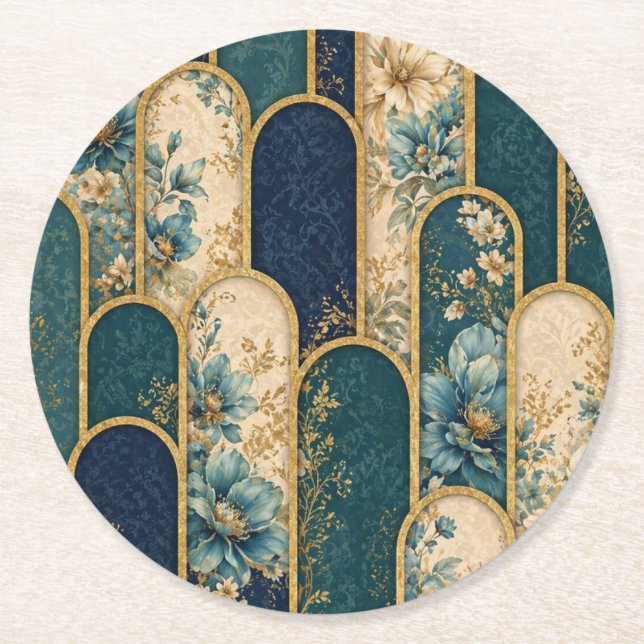 Lyxig Art Deco Ölkopp Underlägg Papper Rund (Framsidan)