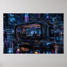 Lyxig autonomisk kontorspod i cyberpunkstad poster