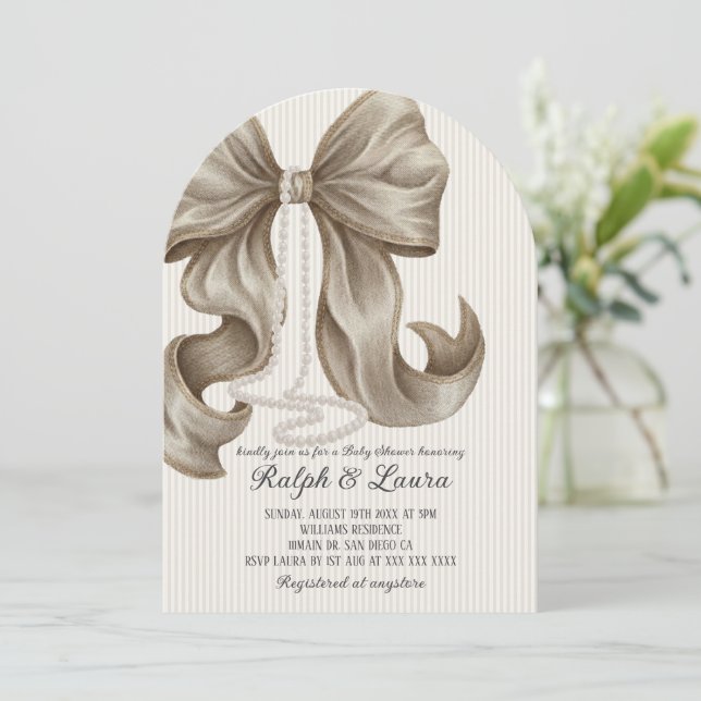 Lyxig baby shower med tema båge för flicka inbjudningar (Stående Fram)