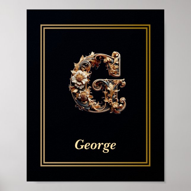 Lyxig barock bokstav G monogram affisch  (Framsidan)
