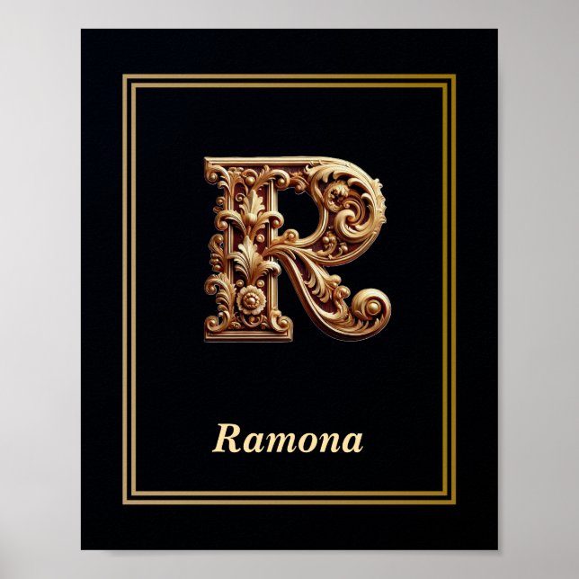 Lyxig Barock Bokstav R Monogram Affisch  (Framsidan)