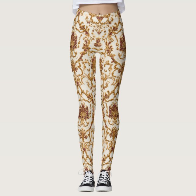 Lyxig Barock Guldornament på Elfenben Leggings (Framsida)