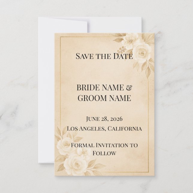 Lyxig Beige & Guld Save the Date-kort Spara Datumet (Framsida)