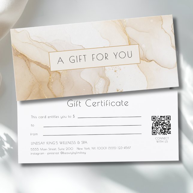 Lyxig beige guldmarmor QR-kod presentkort (Luxury Beige Gold Marble QR Code Gift Certificate)