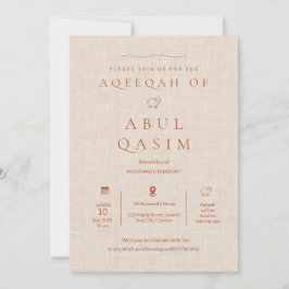 Lyxig Beige Linne textur Islamisk Aqeeqah Pojke Inbjudningar