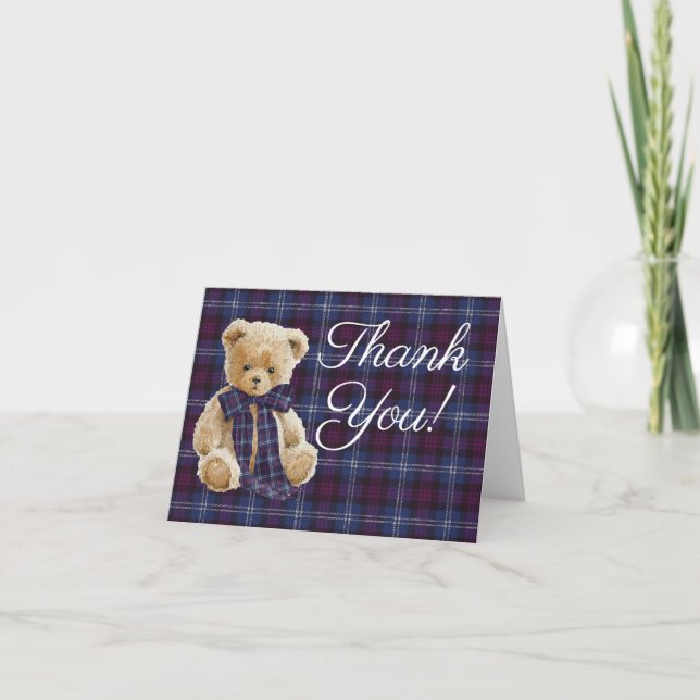 Lyxig Björn Plaid Bow Baby Shower  Tack Kort (Framsida)