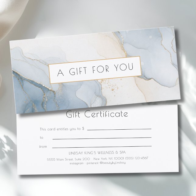 Lyxig blå beige guldmarmorpresentcertifikat (Luxury Blue Beige Gold Marble Gift Certificate)