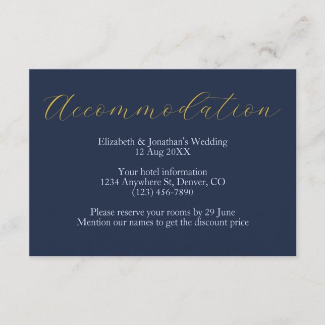 Lyxig blå bröllopsinredning tilläggskort (Framsida)